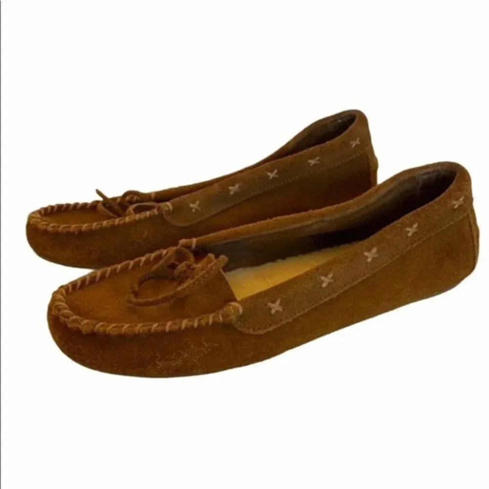 Minnetonka Cally Moccasin Slippers 6.5 Brown Suede Faux Fur Lined Flat‎ Shoes